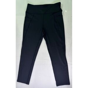RBX Active Women Black High Waisted Capri Leggings with Pockets Laser Cut Size M